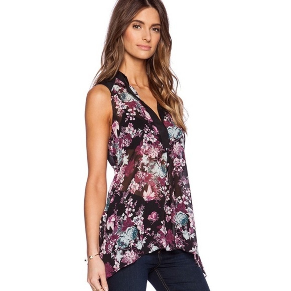 Bcbgeneration plum floral half button up top XS